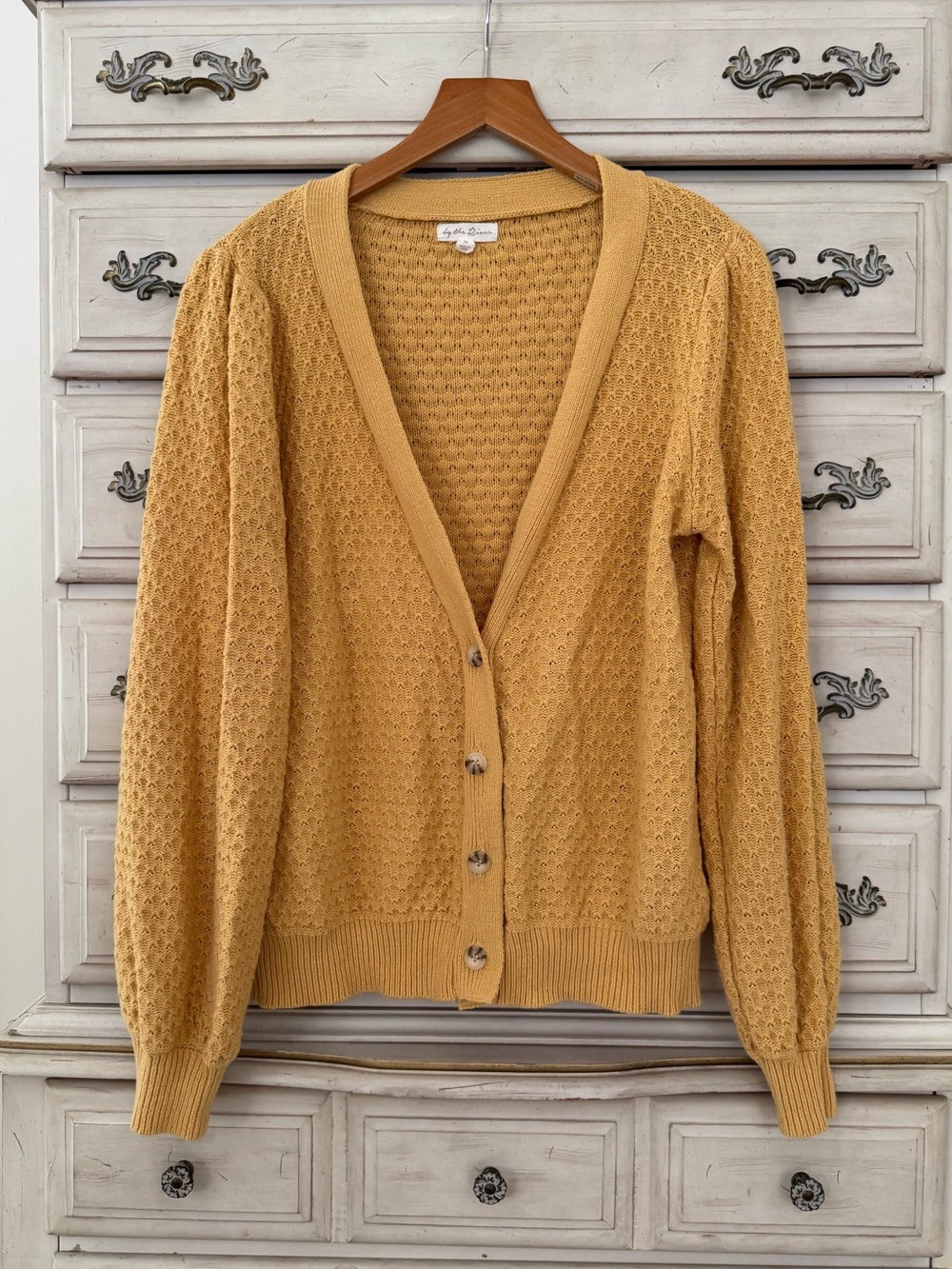 Vici Yellow Pointelle Cotton Button Cardigan